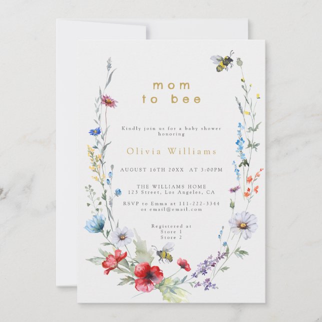 Mum To Bee Wildflower Meadow Baby Shower Invitation (Front)