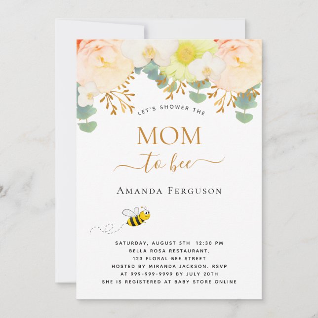 Mum to bee yellow floral cute Baby Shower Invitation (Front)