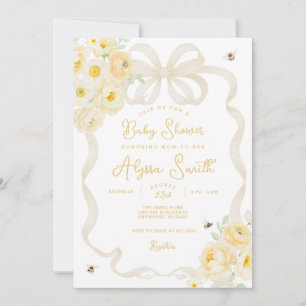 Mum to Bee Yellow Stripes and Floral Baby Shower Invitation