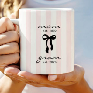 Mum to Gram Mug Pink Bow Stripes