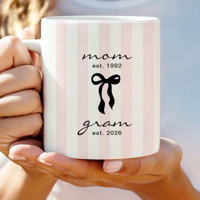 Mum to Gram Mug Pink Bow Stripes (Creator Uploaded)