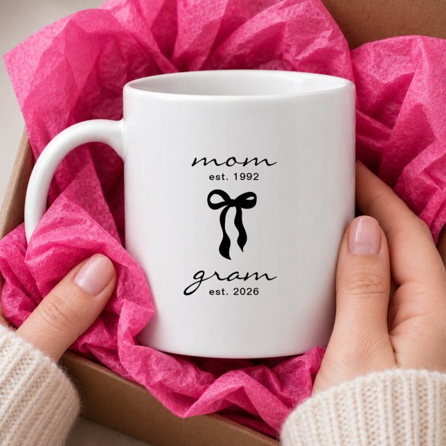 Mum to Gram Mug Pink Bow Stripes (Creator Uploaded)