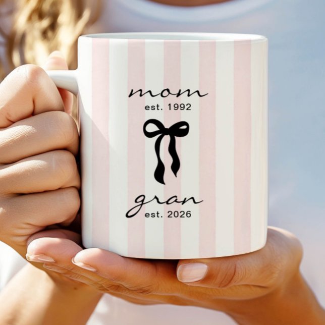 Mum to Gran Mug Pink Bow Stripes (Creator Uploaded)