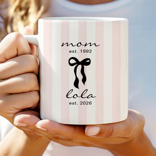 Mum to Lola Mug Pink Bow Stripes (Creator Uploaded)