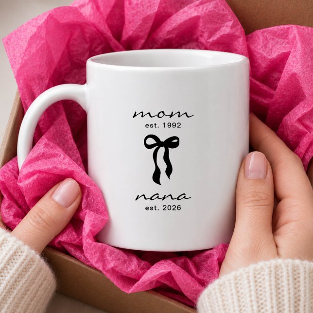 Mum to Nana Mug Pink Bow Stripes (Creator Uploaded)