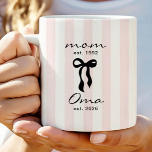 Mum to Oma Mug Pink Bow Stripes