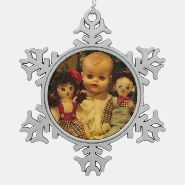 Mum & Twins Snowflake Pewter Christmas Ornament (Front)