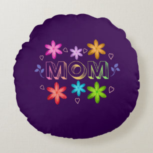 Mum Typography Design, Cute Mother Quote Text Art, Round Cushion