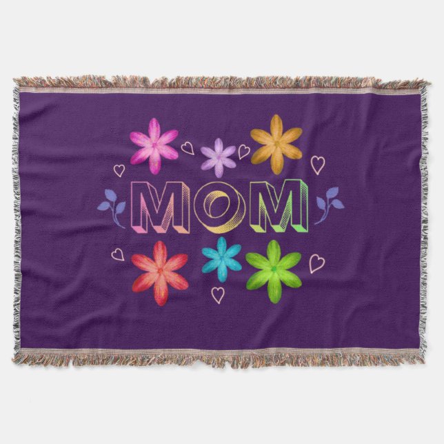 Mum Typography Design, Cute Mother Quote Text Art, Throw Blanket (Front)