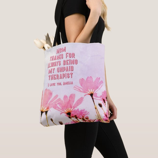 Mum Unpaid Therapist Funny Floral Mother's Day Tote Bag (Close Up)