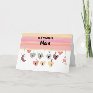 Mum Valentine Hearts Moon Stars Card