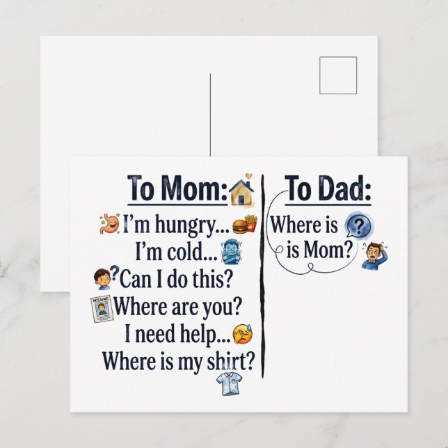 Mum vs Dad Parenting Comparison Postcard (Front/Back)