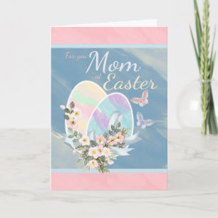 Mum - Watercolour Easter Eggs Butterflies, Card
