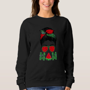 Mum Watermelon Summer Fruit Messy Bun Mother's Da Sweatshirt