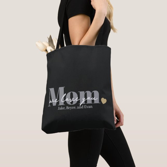 Mum We Love You Black Script Tote Bag (Close Up)