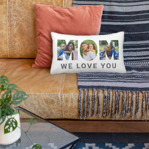 Mum We Love You Custom Mothers Day 3 Photo Collage Lumbar Cushion