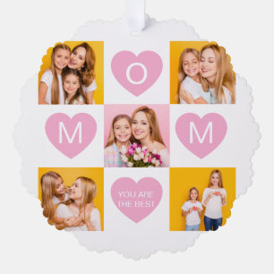Mum We Love You Kids Names 8 Photo Collage Heart Tree Decoration Card
