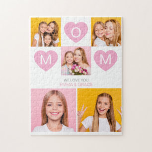 Mum We Love You Kids Names Photo Collage Heart Jigsaw Puzzle