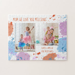 Mum We Love You Messy Paint Splatters - 2 Photo Jigsaw Puzzle