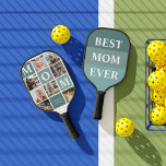 Mum We Love You | Modern 8 Photo Colour Block  Pickleball Paddle<br><div class="desc">Customise this unique pickleball paddle with 8 square photos arranged in a grid collage layout. Featuring "Mum" going diagonal on ombre sage green squares and additional square on the bottom for a custom message. Keep "we love you" as is or change to your custom endearment. All colours can be changed....</div>