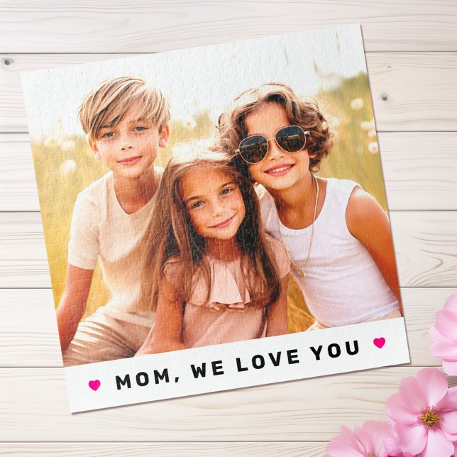Mum we love you photo hearts text mothers day jigsaw puzzle (Mom we love you photo hearts white text mothers day jigsaw puzzle)