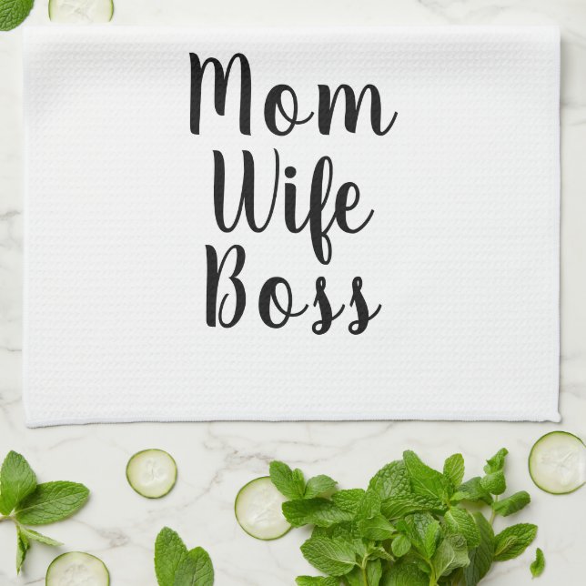 Mum wife boss black white custom script cute tea towel (Folded)