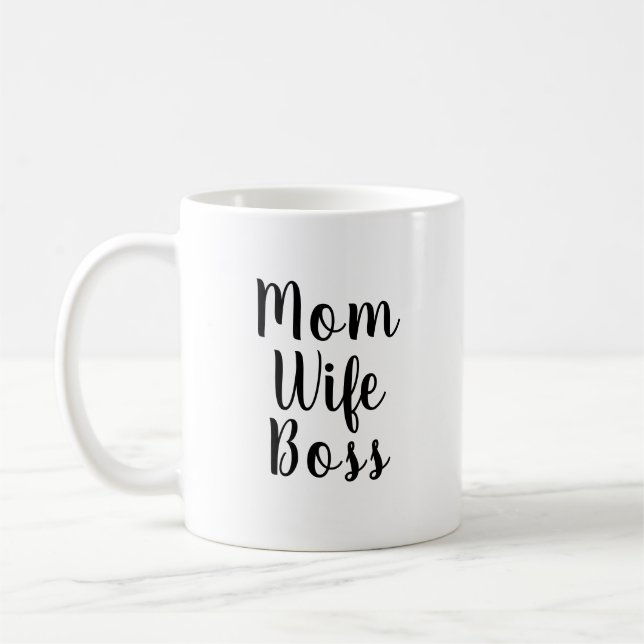 Mum wife boss black white custom script text cute coffee mug (Left)