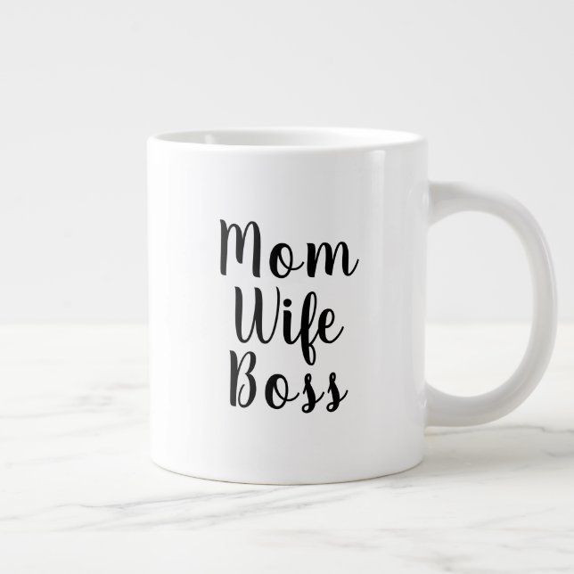 Mum wife boss black white custom script text cute large coffee mug (Right)