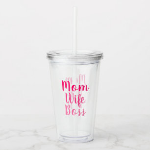 Mum wife boss gradient pink custom script cute acrylic tumbler