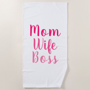 Mum wife boss gradient pink custom script cute beach towel