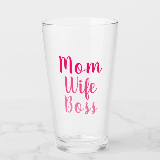 Mum wife boss gradient pink custom script cute glass (Front)