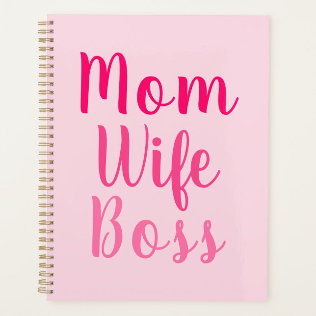 Mum wife boss gradient pink custom script stylish planner (Front)