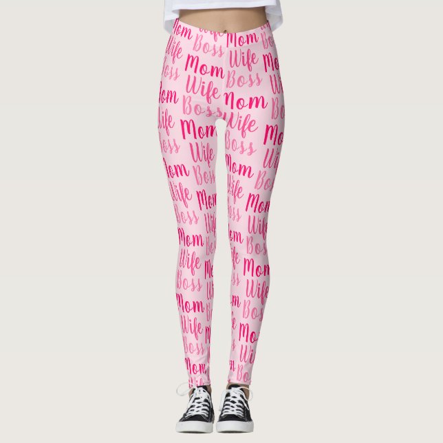 Mum wife boss light pink custom script cute modern leggings (Front)