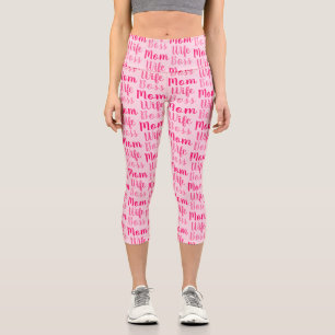 Mum wife boss light pink custom script pattern  capri leggings