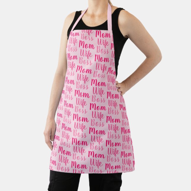 Mum wife boss light pink script pattern cute apron (Insitu)