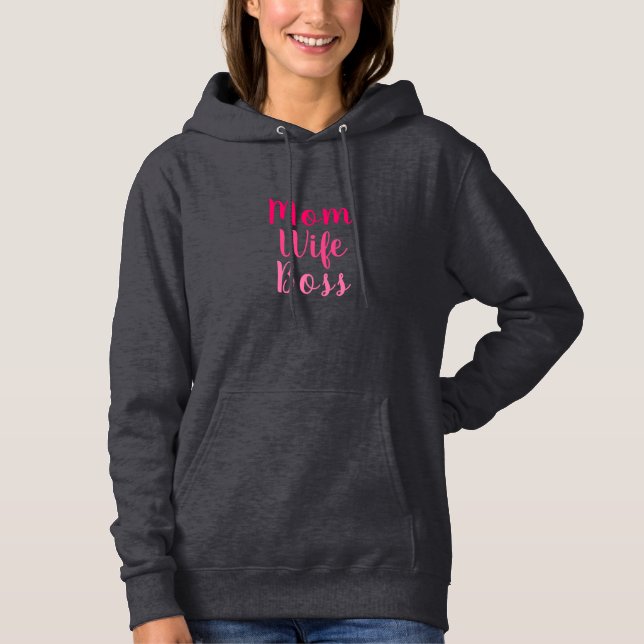 Mum wife boss pink custom brush script stylish hoodie (Front)