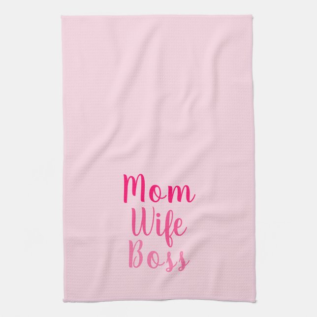 Mum wife boss pink gradient custom script stylish tea towel (Vertical)