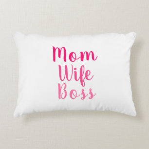 Mum wife boss pink white custom script cute decorative cushion