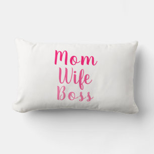 Mum Wife Boss pink white custom script stylish Lumbar Cushion