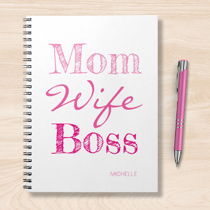 Mum Wife Boss Typography Add You Name Notebook