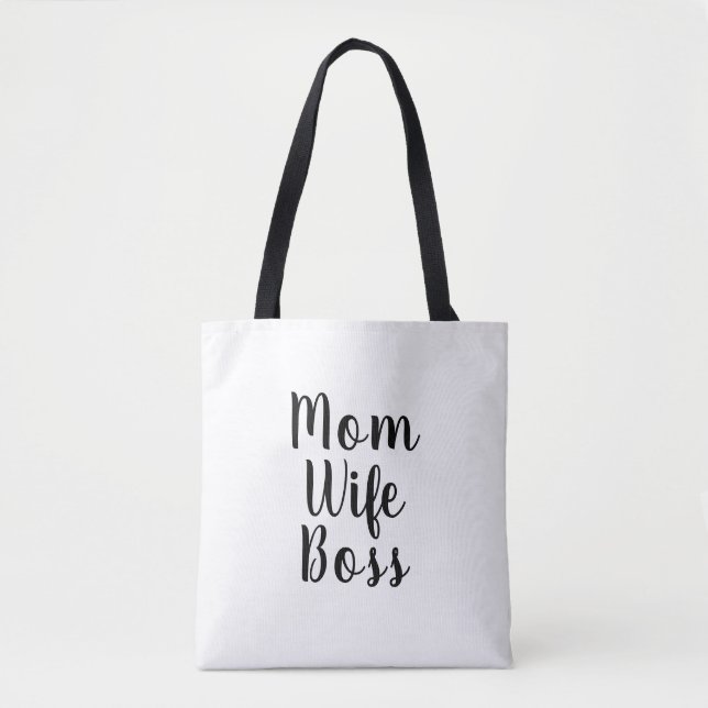 Mum wife boss white custom script cute modern tote bag (Front)