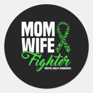 Mum Wife Fighter Lime Green Ribbon Mental Health A Classic Round Sticker
