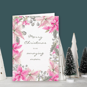 Mum Winter Floral Pink Poinsettia Christmas Card