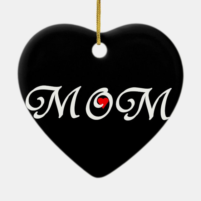 Mum with a red heart ceramic tree decoration (Back)