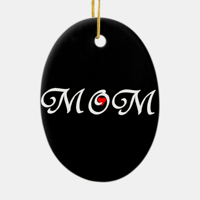 Mum with a red heart ceramic tree decoration (Back)