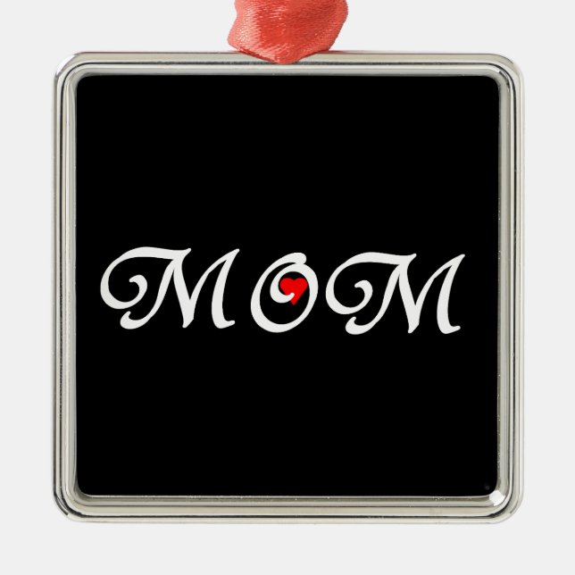 Mum with a red heart metal tree decoration (Front)