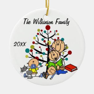 Mum With Girl, 2 Baby Boys, Cat Holiday Ornament