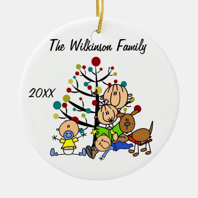 Mum With Girl, 2 Baby Boys, Dog Holiday Ornament (Front)