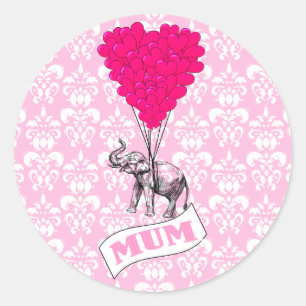Mum with pink elephant classic round sticker