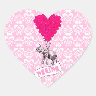 Mum with pink elephant heart sticker